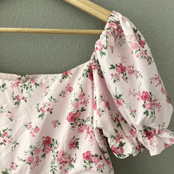 Altar'd State Puff Sleeve Rose Floral Dress - Pink - Medium - Picture 4 of 8